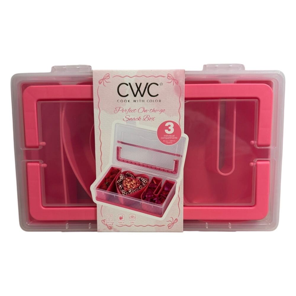 CWC Cook With Color Perfect On-The-Go Snack Box Pink 3 Compartment BPA-Free Lid